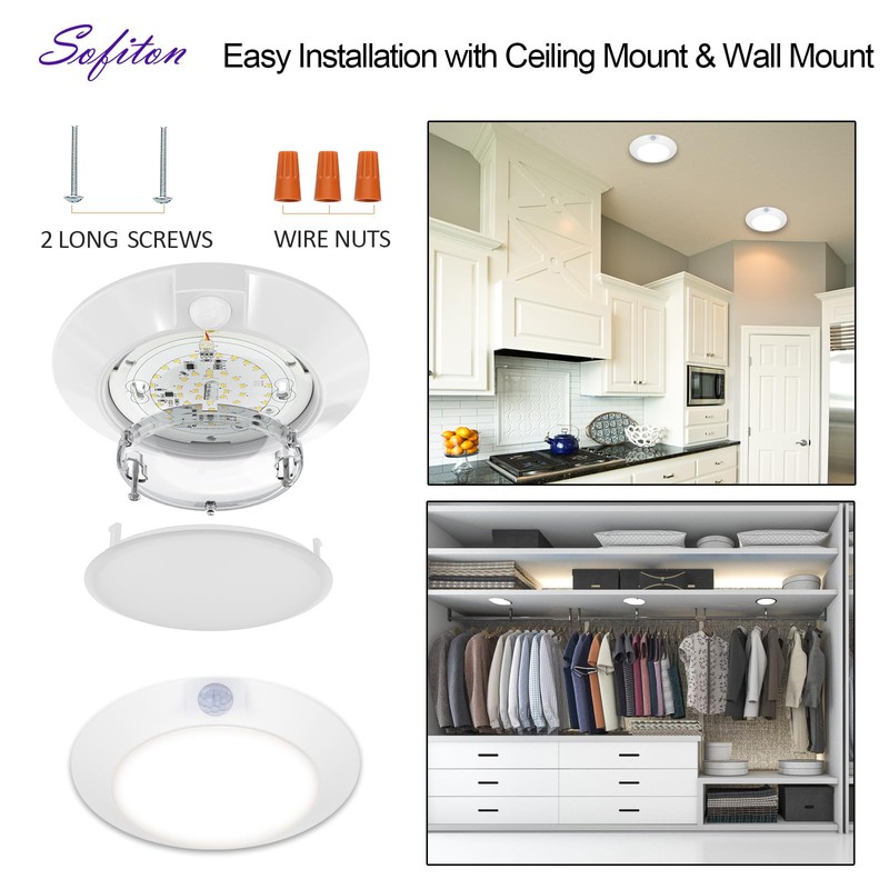 Sofiton LED Disk Lights 6 Inch Motion Sensor,14W 3000K Wired