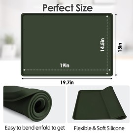 Silicone Coffee Maker Mat with Lip, 19.7'' x 15'' Heavy Duty Coffee Maker Mat for Countertops, Coffee Tray Fit Under Coffee Machine Appliance Automatic Machines Espresso Accessory, Dark Olive Green