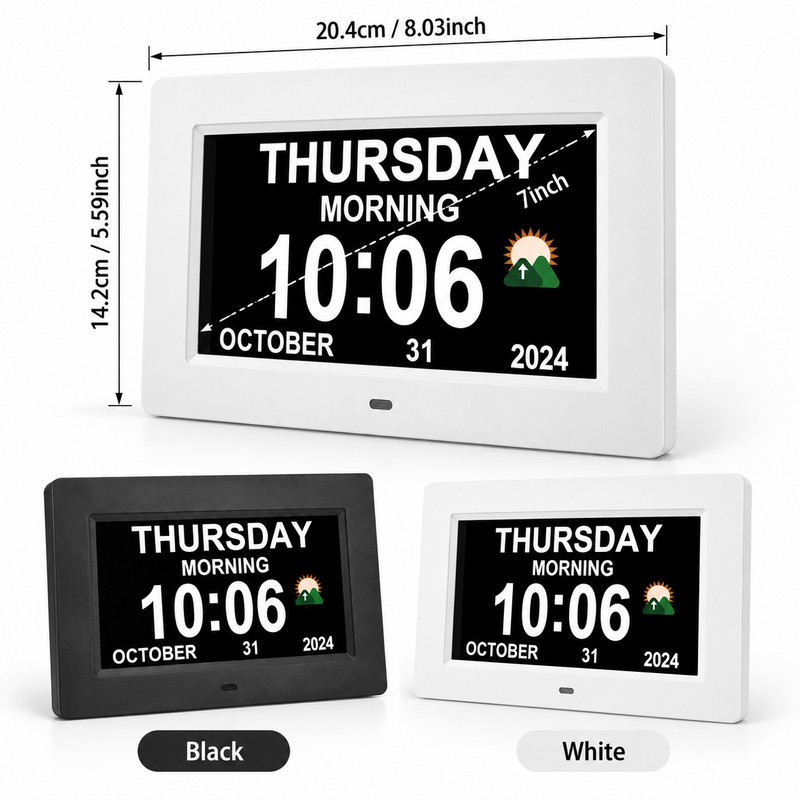 7-Inch Digital Calendar Clock for Seniors – Large Day &