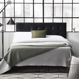 Edenbrook Hawthorne Faux Leather Headboard - Modern -Adjustable Height - Buttonless Tufting, Queen, Black