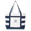 DALIX Premium Beach Bags Striped Navy Blue Zippered Tote Bag