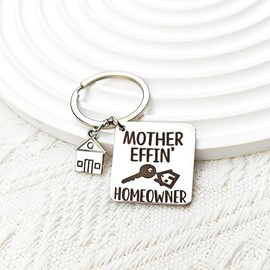 NYRWFQXG Mother Effin' Homeowner Keychain - Silver Stainless Steel - House Warming Gift for First Time Home Buyers, Adults