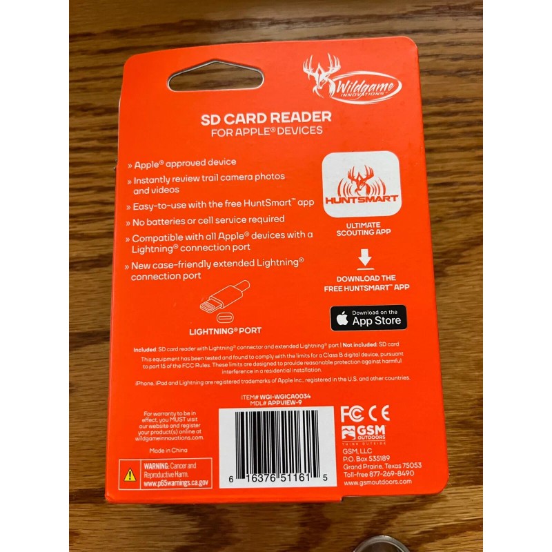 WILDGAME INNOVATION SD CARD READER FOR APPLE DEVICES BRAND, NEW,