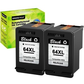 greencycle Remanufactured High Yield Ink Cartridge Replacement for HP 64 XL 64XL N9J91AN N9J92AN Compatible with Envy Photo 7858 7855 7155 6255 7158 7164, Envy 5542 Printer (2 Black)