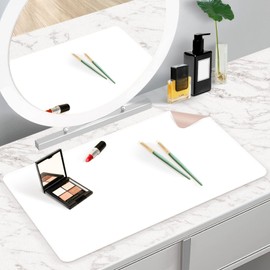 TOHONFOO Makeup Mat for Vanity to Protect Vanity Desk Top, Dual-Sided Vanity Mat, Easy to Clean Vanity Desk Mat - Vanity Makeup Pads Waterproof and Oilproof, 31.5 x 15.7 in (White and Khaki)