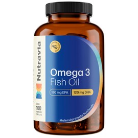 Nutravia Omega 3 Fish Oil 1000 mg Vitaminas para Mujeres y Hombres - Aceite de Pescado de Anchoa Ácidos Grasos Omega-3 180mg EPA y 120mg DHA Suplementos Alimenticios - 100 Cápsulas