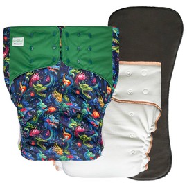 Adult Nighttime Diaper Set - Day or Night Incontinence Protective Briefs for Special Needs Teens, Men and Women (Medium, Dragon)