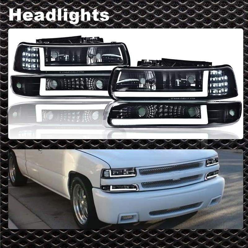 CNNELL LED Headlights Assembly Compatible with Chevy Silverado 1999-2002/ Suburban