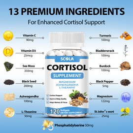 Cortisol Supplement for Women and Men with Magnesium, Ashwagandha/L-Theanine, Cortisol Detox Manager, Cortisol Reducer Supports Relaxation & Calm, Mood, Sleep, 120 Count