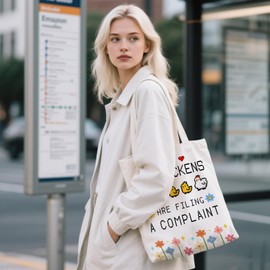 Ialtsidws My Chickens Canvas Tote Bag for Women with Zippers & Front Pocket, Lightweight Stylish Shoulder Handbag for Work, Travel, Daily Essentials