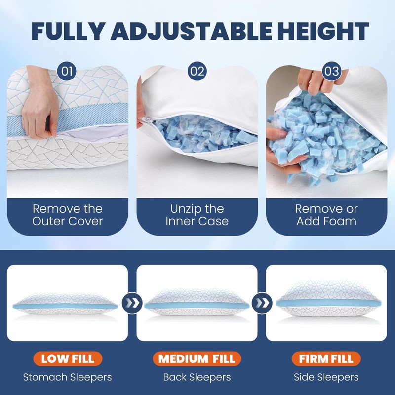 A-Pce Cooling Pillow for Sleeping,Neck and Shoulder Pain,Shredded Memory Foam