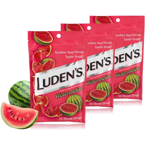 Luden's Watermelon Cough Throat Drops, Pectin Lozenge/Oral Demulcent, 25-Count Per Pack (3-Packs Total)