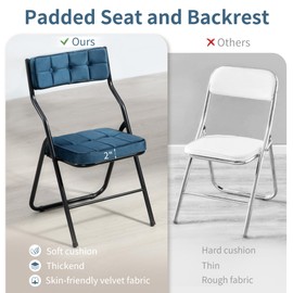 HOMEFUN Padded Folding Chairs 4 Pack - Foldable Dining Chairs with Cushion, Portable and Assembled Folding Extra Chair for Guests Kitchen Office Wedding Party Bule