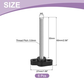 uxcell 6Pcs Tee Wing Knobs Thumb Screws, M5 x 55mm Clamping Screw Knob Male Thread 304 Stainless Steel T Shaped Thumb Screws Handle 27mm Dia. for Hand Tightening Knob Replacement, Black