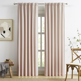 MAIHER Pink Back Tab Pinch Pleated Curtains 108 Inches Long Full Blackout, Noise Reducing Thermal Insulated Flax Linen Pleated Drapes with Hooks for Girls Bedroom Living Room, 40"x108"x2