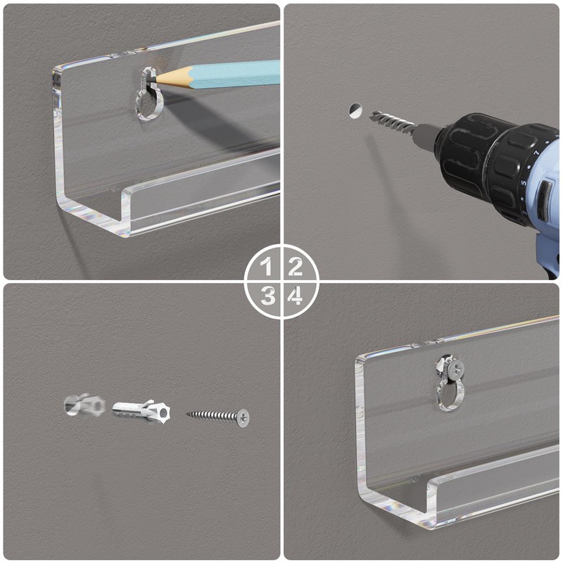 AITEE Vinyl Record Shelf Wall Mount: 6 Pack Acrylic Clear