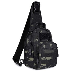Prospo Tactical Sling Bag Pack Military Molle EDC Single Strap Daypack Outdoor for Camping, Hiking, Trekking Black CP