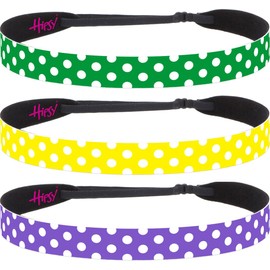 Hipsy Adjustable Non Slip Wide Fashion Printed Sports Headbands 3-pack (Polka Dot Green/Yellow/Purple)