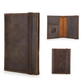 [Contact's serie] RFID Anti-Theft Genuine Leather Passport Case (for 2 Passports) with Air Tag Slot, Coffee