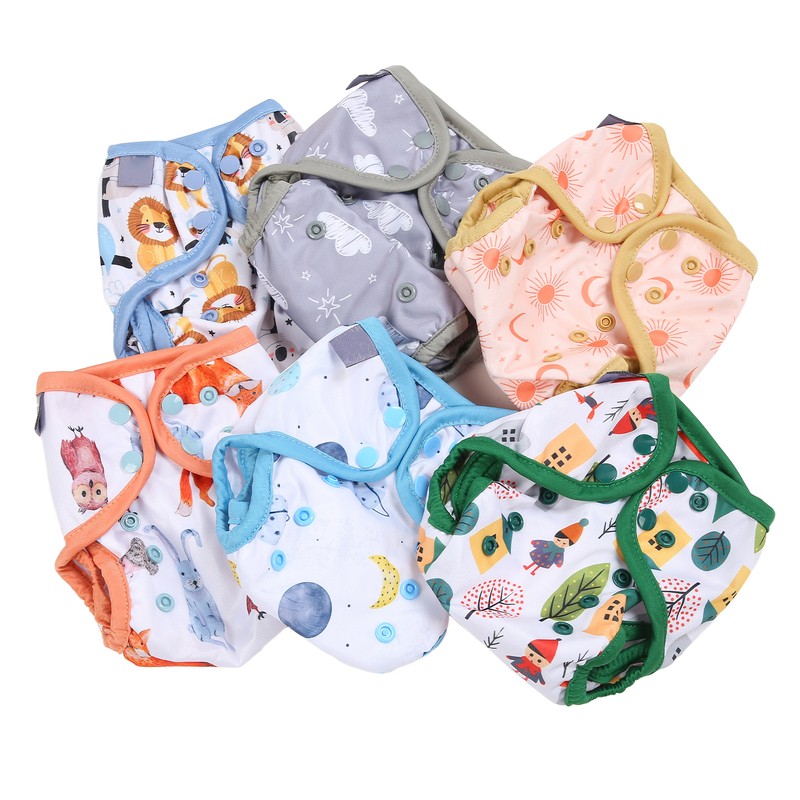 6pcs Baby Cloth Diaper Newborn Cute Pattern Waterproof Adjustable Breathable