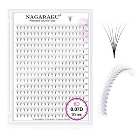 NAGARAKU 6D Premade Fan Eyelashes, 320 Fans Volume, Premade Fans Lash, Long Handle, Thin Base, Point, Natural, Fluffy Ready Fan Eyelash Extension, Black, 16 Rows, Box XL (0.07 D 10 mm)