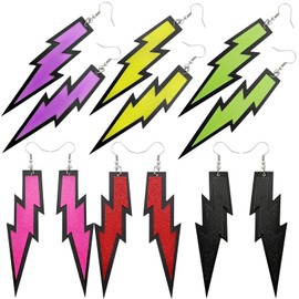 6 Pairs Neon 80s 90s Earrings Big Colorful Lightning Bolt Cassette Tape Hoop Dangle Drop Earring Retro Acrylic Party Accessories Jewelry for Women, Acrylic, No Gemstone