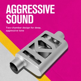 Thrush Muffler Deep Race Tone (Most Applications) Inlet 2.5 Pipe Connection Offset Outlet 2.5 Offset