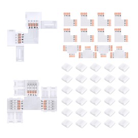 Pmxary 42Pcs 4 Pin LED Strip Connectors Kit for 5050 10mm Wide RGB LED Strip Light, Includes 8 L-Shaped, 4 T-Shaped, and 30 Solderless LED Light Connectors Clips, Easy for DIY Lighting Projects