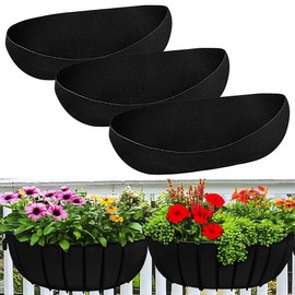 MUZZIOU 24 Inch Planter Liner, Hanging Basket Liner Black Felt Non-Woven, Breathable Window Box Liner Replacement for Gardens, Balconies, Terraces, Porches, Lawns (3)