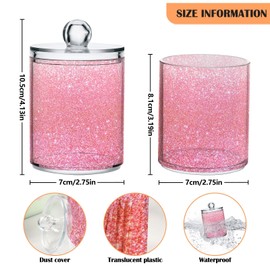 Sparkly Pink Glitter Qtip Dispenser Apothecary Jars Unicorn Galaxy Bathroom Qtip Holder Storage Canister Plastic Jar 10 Oz for Cotton Ball Swab Round Pads Floss 4pcs