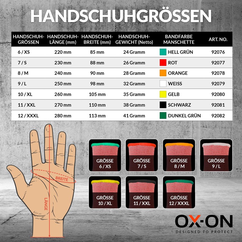 OX-ON Flexible Advanced 1901 Red Work Gloves, Extremely Durable Safety