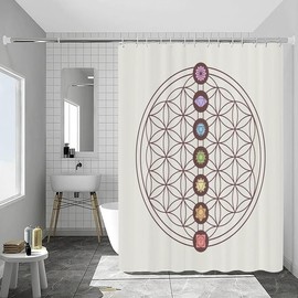 Flower of Life Sacred Geometry Themed Chakra Zen Symbol Shower Curtain with 12 Hooks Shower Curtains for Bathroom Bathroom Decor Waterproof Various Shapes Circles Bath Curtain Set 183X183 CM