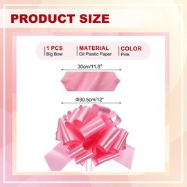 PATIKIL Big Bow 12 Inch, Shiny Giant Pull Bow Car Bow for Bike Decoration Wedding Birthday Present Wrapping New Houses Decor, Pink
