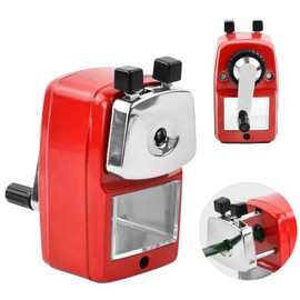 Pencil Sharpener with Container, Metal Sharpener with Crank, Manual Sharpener for Desk, Pencil, Kids, School, Office (Red)