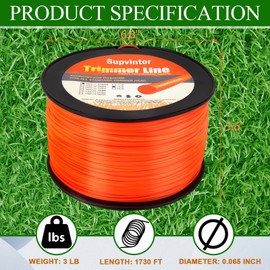 Supvintor 065 Trimmer Line, Trimmer String 065, Weed Eater String 065, Weed Wacker String 065, 0.065Inch-2000ft-3lb Commercial Grade Round String Trimmer Line Fits Most String Trimmer, Orange