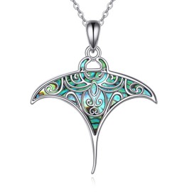 URONE Manta Ray Necklace 925 Sterling Silver Stingray Pendant With Abalone Shell Ocean Sea Animal Jewelry Gift