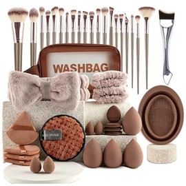 Lumbor37 Set de Brochas para Maquillaje 43 Piezas, Kit Profesional Completo, con Brochas de Base, Esponjas y Accesorios de Belleza, para Maquillar Ojo