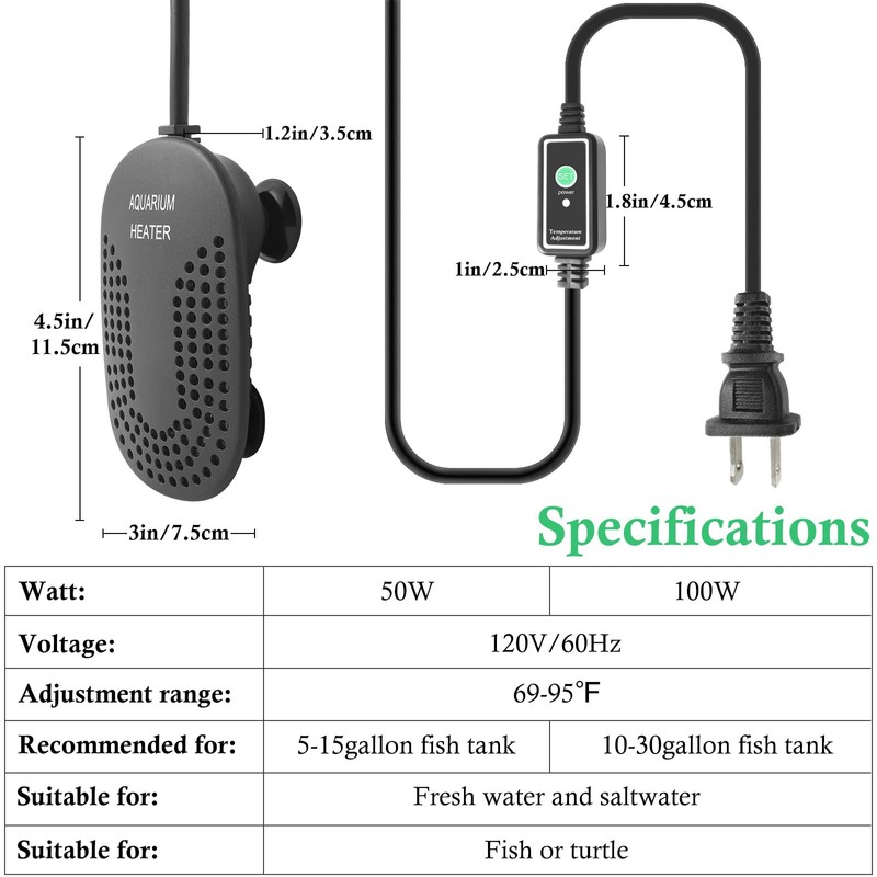 HITOP 100W Mini Adjustable Aquarium Heater: Digital Fish Tank Heater