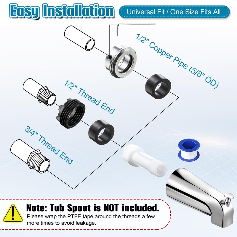 Dreyoo Four in One Tub Spout Adapter, Threaded Bathtub Faucet