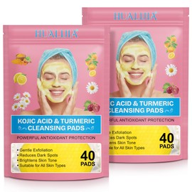 HUALIJIA Turmeric Kojic Acid Cleansing Pads, 80 Count Turmeric and Kojic Acid Pads, Mild and Non-irritating, Suit for All Skin Types
