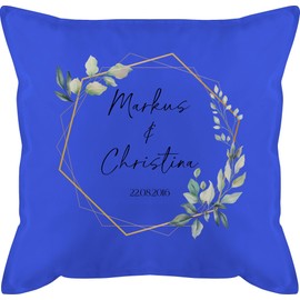 Kissen 50x50 - Geschenk Hochzeit mit Namen und Datum personalisiert I Persönliche Geschenke zur Hochzeit Geschenke Brautpaar Geschenkidee Pärchen Geschenk Paare - 50 x 50 cm - Blau
