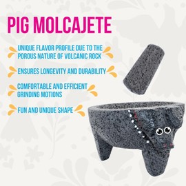 CUITAXI Pig Molcajete Mexicano Volcanic Rock Handmade | Mexican molcajete Bowl Lava Rock | molcajete Mortar and Pestle | molcajete de Piedra volcanica molcajete Volcanic Rock Guacamole Maker
