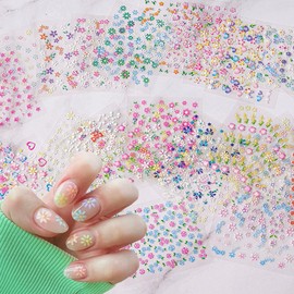 30 Sheets Flowers Nail Art Stickers Cute Daisy Floral Design Decals 3D Self-Adhesive White Black Colorful Flower Nail Stickers Decoration‌ for Women Girls Acrylic Nail Supplies Accessories
