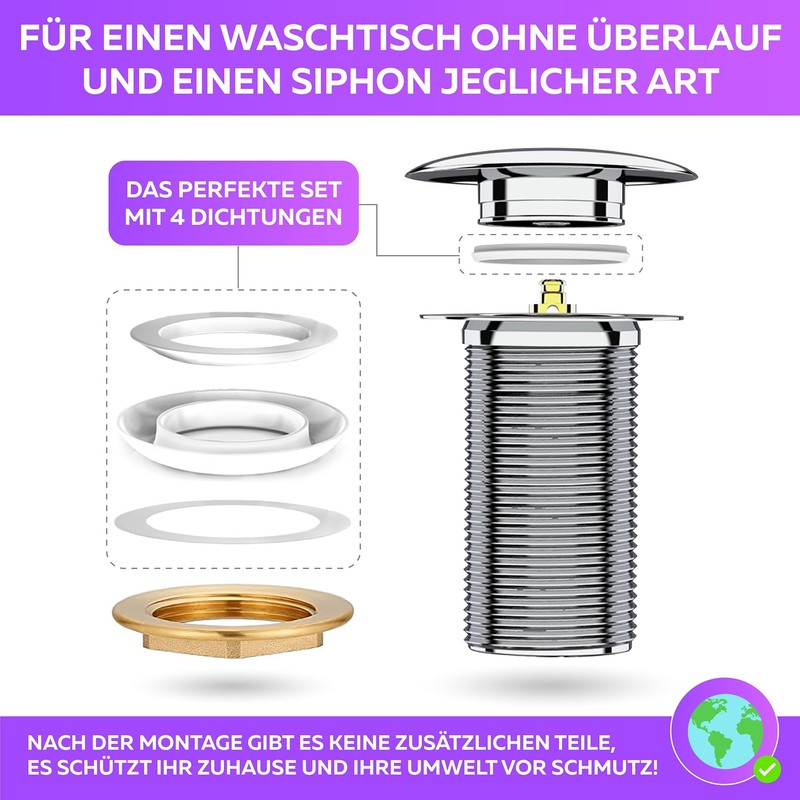 M. Rosenfeld Home Sink Drain Fitting without Overflow, Chrome Pop-Up