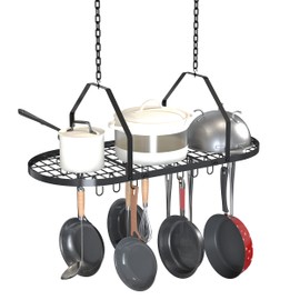 Supfirm Ceiling Pot and Pan Rack, Kitchen Pot Organizer Storage Rack, Multi-Purpose Organizer for Home, Restaurant, and Kitchen Cookware with 20 Removable Hooks (Black)