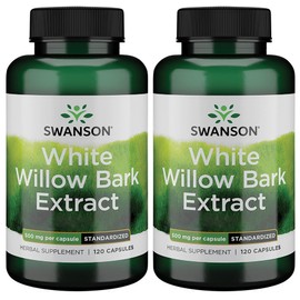 Swanson White Willow Bark Extract - Promotes Joint Support and Muscle Relief - Standardized to 15% Salicin - Natural Supplement with No Stomach Irritation - (120 Capsules, 500mg Each) (2 Pack)