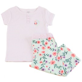 Carter's Little Girls' 2-Piece Striped Owl Henley & Mixed-Print Pants, 24 Months Purple/Mint
