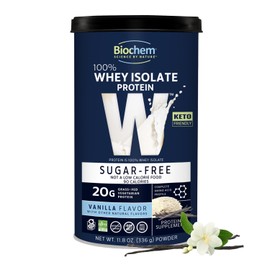 Biochem Biochem 100% Whey Sugar-Free Vanilla 20g, 11.8oz, Certified Vegetarian, Certified Gluten Free, Certified Non-GMO Tested, Keto Friendly, Grass-Fed