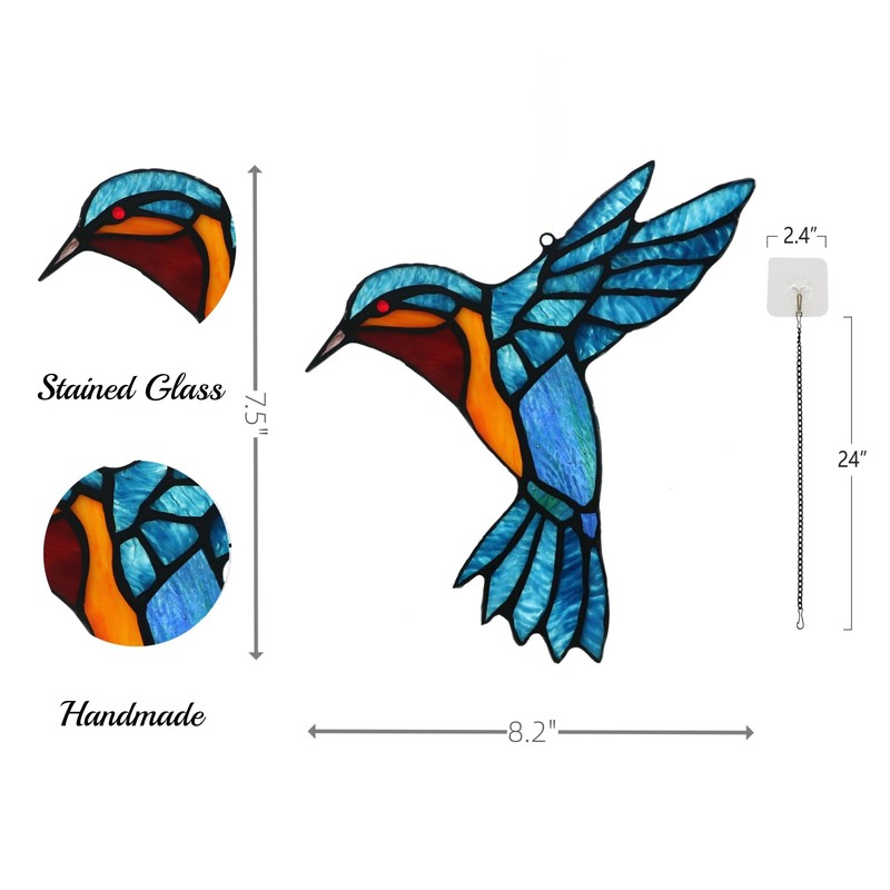 Alivagar Stained Glass Bird Window Hangings SunCatcher, 9" x 7