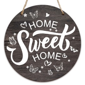 Wooden Welcome Sign For Front Door, Home Sweet Home Decor Sign, Rustic Outdoor Hanging Signs For Housewarming Gifts, Butterfly Decor For Farmhouse Front Porch Outside House Wall Garden Yard -06